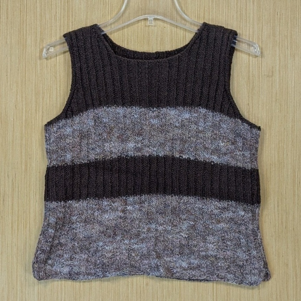 Striped‎ Knit Sweater Top Women's Small Brown Casual Layering Cropped Boho Cozy